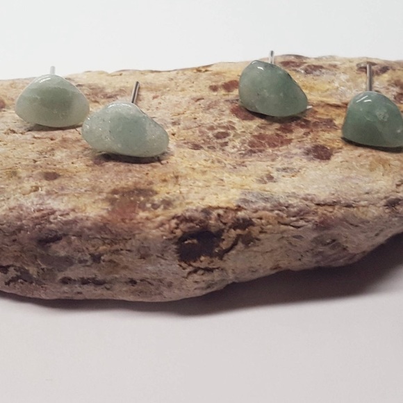 🆕 Handmade Raw Jade Sterling Silver Stud Earrings - Picture 5 of 14